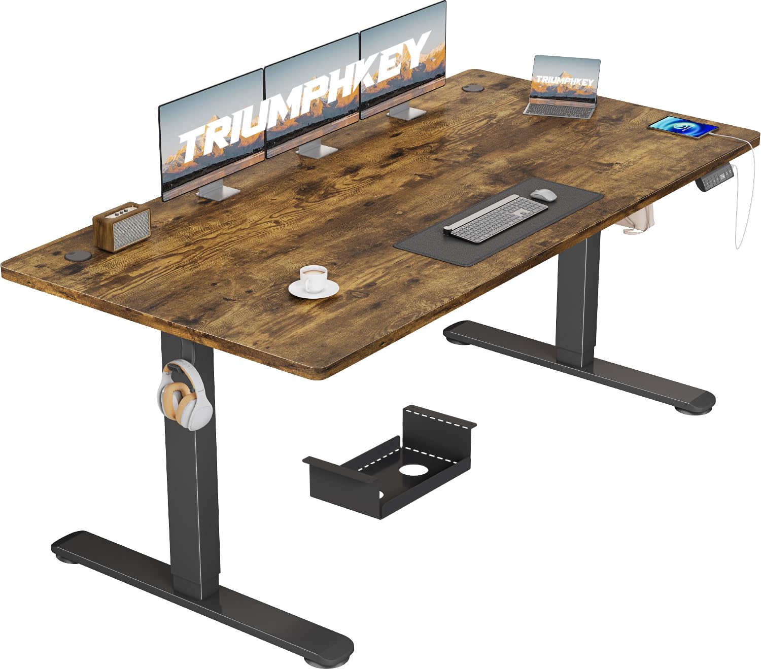 TRIUMPHKEY Höhenverstellbarer Schreibtisch 160x80 mit USB Ladeanschluss, 3 Memory-Steuerung groß Schreibtisch Höhenverstellbarer Anti-Kollision Computertisch Höhenverstellbarer Tisch