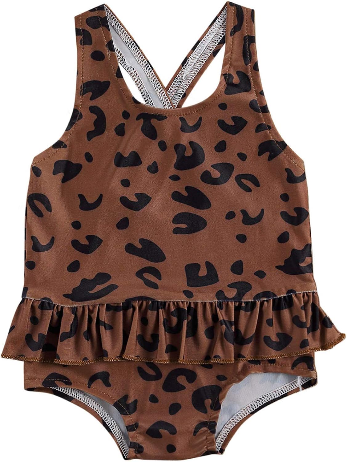 Karuedoo Infant Baby Girls One Piece Swimsuit Toddler Leopard Print Ruffle Backless Bathing Suit