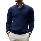 Runcati Mens Pullover Sweater Knitted Quarter Button Stand Collar Casual Thermal Henley Sweaters