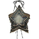 MakeMeChic Women's Denim Halter Tops Y2K Backless Raw Hem Tie Back Crop Party Club Tops