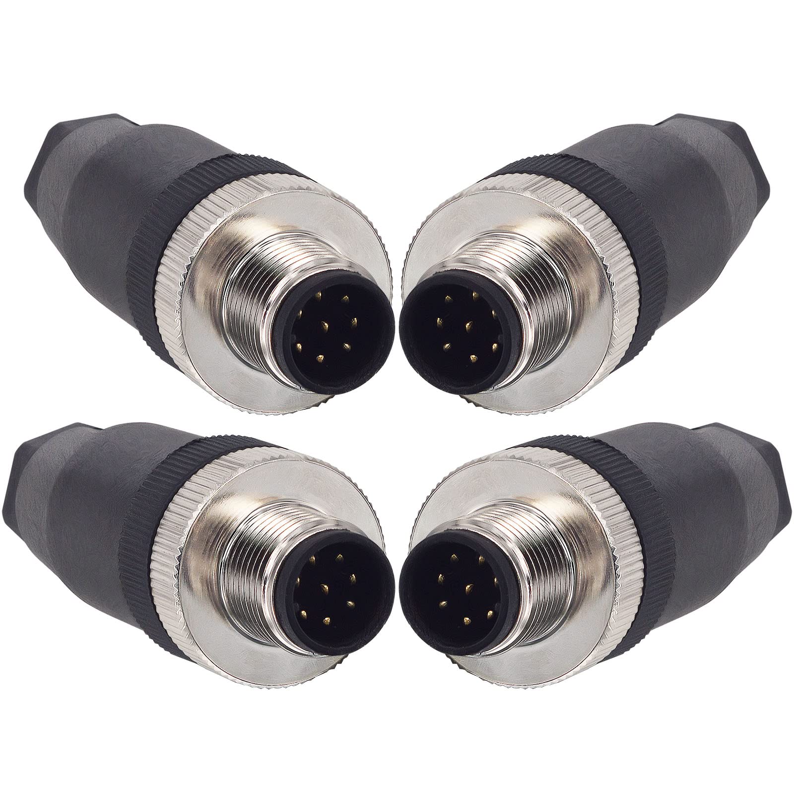 Lonlonty M12 8 Pin Aviation Connector, IP67 Male Socket Panel Mount, 12mm Threaded Circular Wire Connector for Industrial Camera, NMEA 2000 Marine Network & E-Bike (4 Pcs)