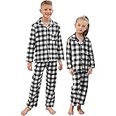 QZH.DUAO Kids Plaid Holiday Christmas Pajamas,Boys & Girls Flannel Button Down Sleepwear Pajamas Set