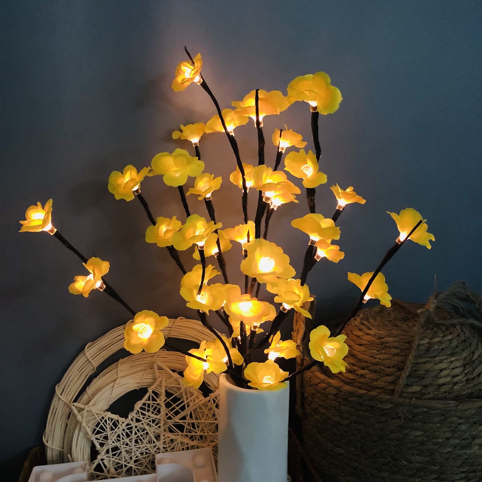 Artificial Yellow Plum Blossom LED Twig Lights Tree Lighted Artificial Quemei Branch Lights Flexible Yellow Flower Branch Decoration Light for Home Shop Windows Vase(Yellow plum blossom, 2pcs) — image 1