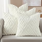 decorUhome Pack of 4 Faux Fur Throw Pillow Covers 18x18, Soft Decorative Couch Pillow Covers with Velvet Back for Modern Sofa Living Room, Cream White