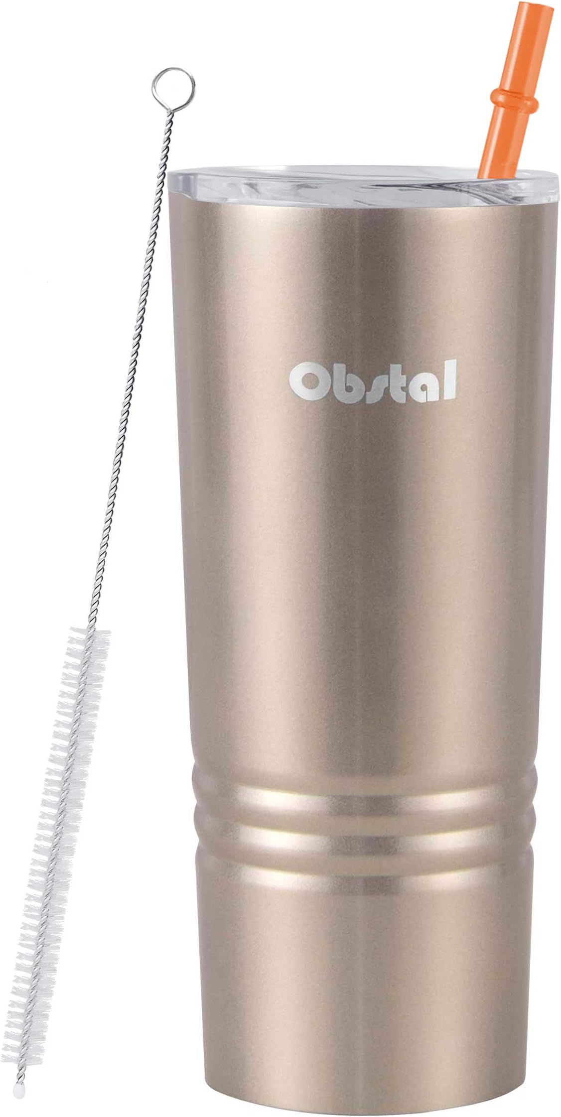 Obstal Stainless Steel Insulated Tumbler - Double Wall Vacuum Travel Mug for Coffee with Straw, Slider Lid, Cleaning Brush (24 oz, Champaign Gold)