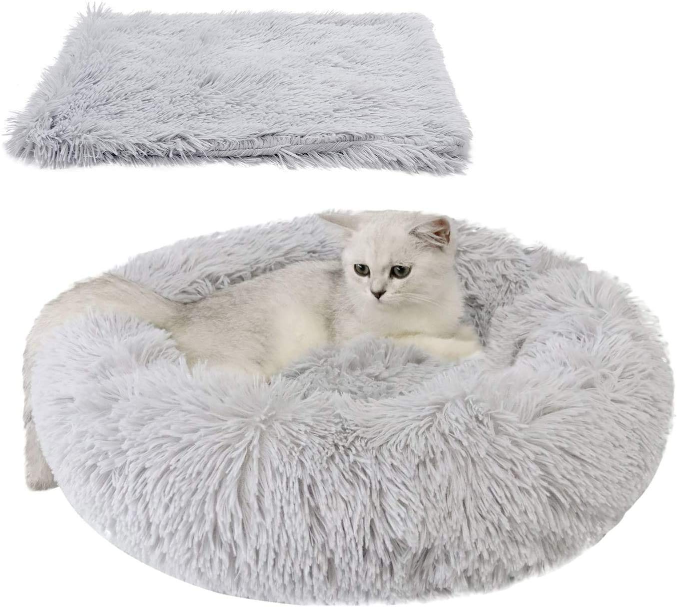 Queta Dog Sleeping Bed With Mat, Cat Basket Universal, Sofa Pet Cushion, Machine Washable, Soft Plush 50cm / 56 * 36cm Mat, Light Gray
