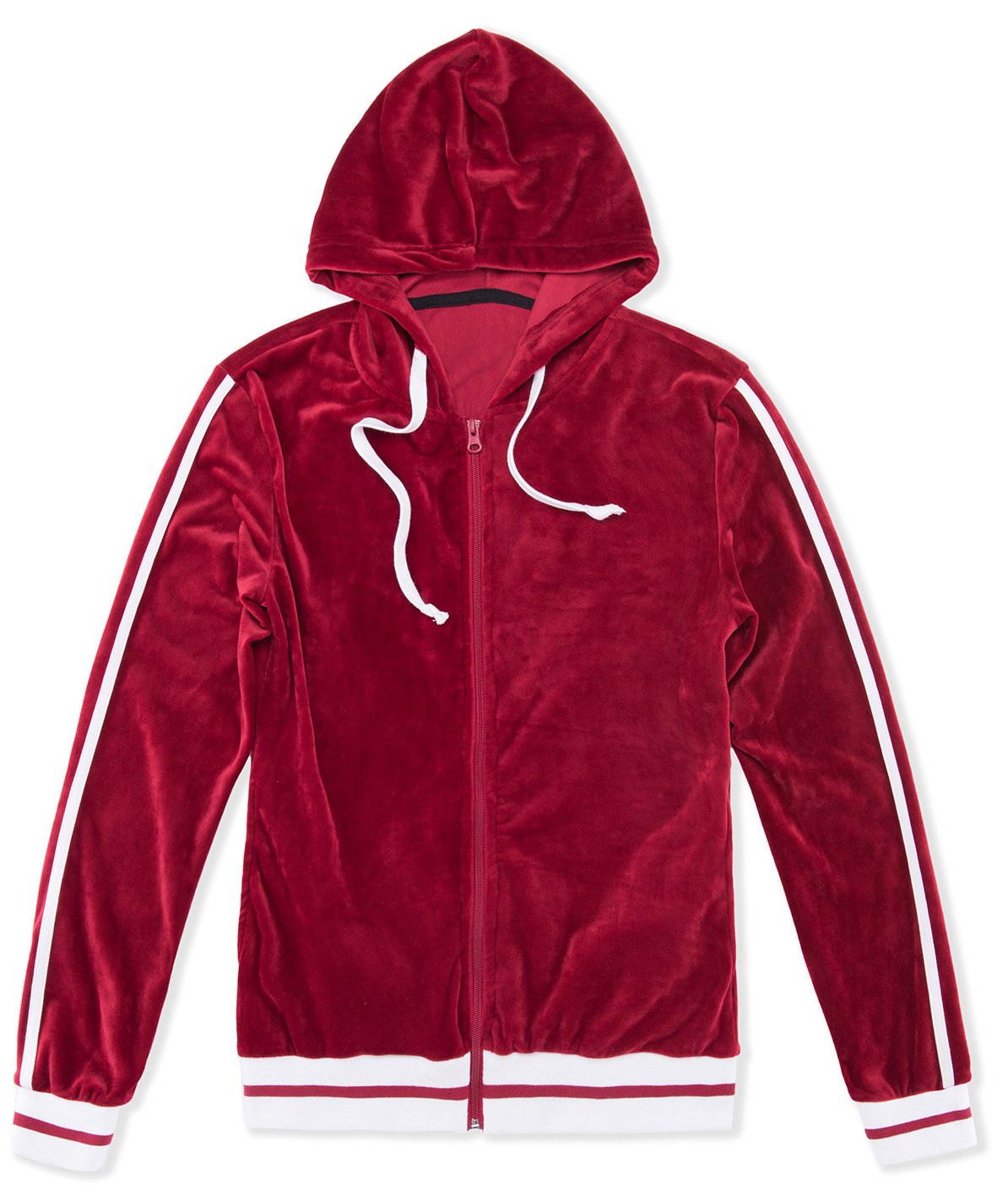 SPECIAL MAGIC Women\'s Ultra Soft Striped Velvet Zip Up Jacket Hoodie With Pockets Wine Red M