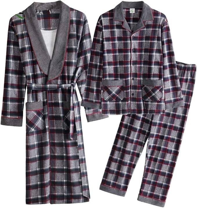 Pajamas Men's Robe Cotton Longsleeved Loose Bathrobes Long Pajamas