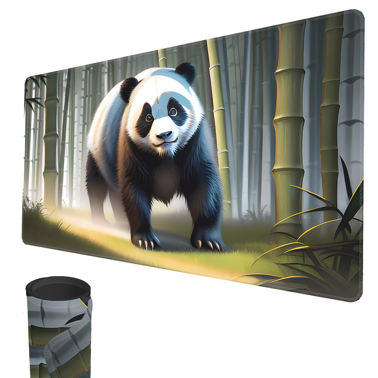 MTG Playmat, 24" x 14" TCG Game Play Mat Stitched Edges Trading Card Game Playmats with Storage Bag Smooth Rubber Surface Battle Game Mat (Panda)
