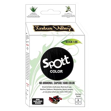 Indus valley Spott Black Hair Color Capsule For Temple Area, Root Touchups, Mustaches, Beard, Goatty and Side Burn (6 Applications)