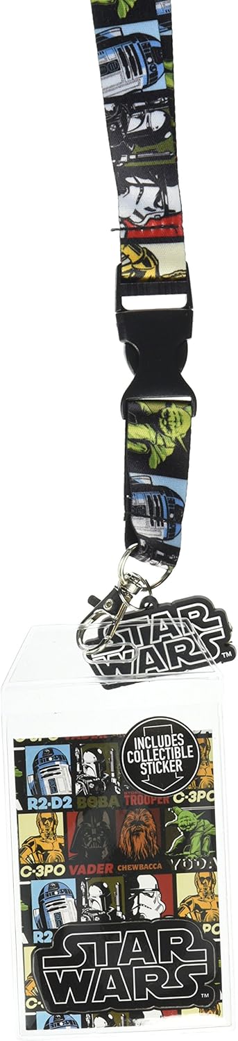 Star Wars Multi-Character Double Sided Lanyard Keychain ID Holder with Charm and Collectible Sticker