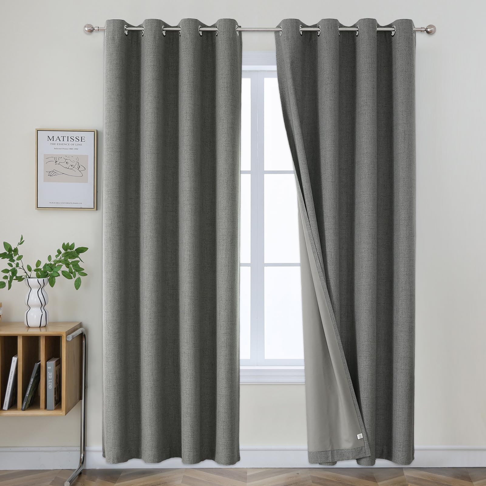 Joydeco Blackout Curtains 95 Inches Long 2 Panels Burg, Room Darkening Curtains for Bedroom, 100% Black Out Textured Thermal Drapes Privacy Protection 2 Panels Set(W42 x L95 Inch, Grey) Image