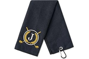 CybGene Golf Towel Gifts - Microfiber Golf Towels for Men and Women on Birthday, Christmas, 16'x 24', Black, Initial J