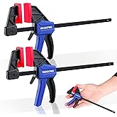 WORKPRO 6" Mini Bar Clamps for Woodworking, 50 lbs Load Limit, 2-Pack | One-Handed Clamp/Spreader, Light-Duty Screw-Change F Clamps for Woodworking