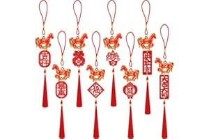 JUNEBRUSHS 8Pcs Chinese New Year Decorations, 2026 Year of Horse Lucky Charm Tassel Hanging Pendants Ornaments for New Year Home Health Wealth Success Lucky Decor
