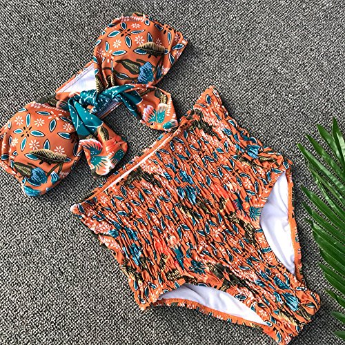 ASERTY Women Plus Size Gradient Tankini Bikini Swimwear Swimsuit Bathing Suit Orange