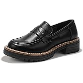 IDIFU IN2 Womens Platform Loafers Chunky Penny Heeled Loafer Lug Sole Slip On Closed Toe Dress Shoes for Women Dressy Comfortable Work Office Business Casual Loafers Shoes