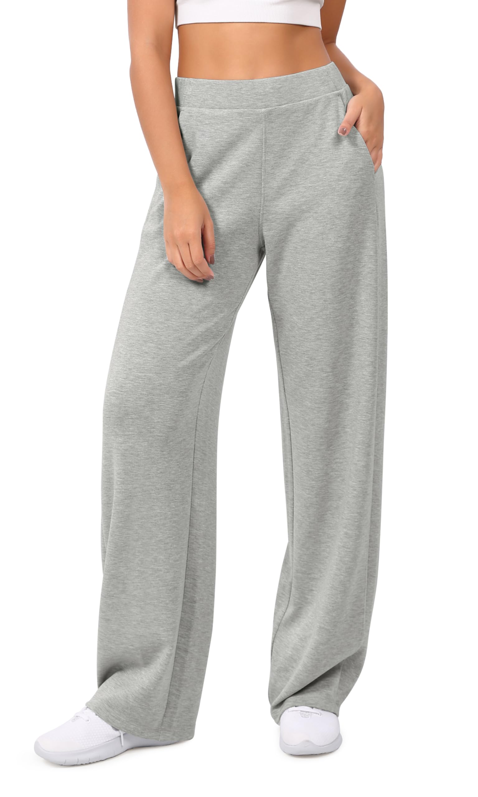 Photo 1 of (xs) (bagged) ODODOS Women's Modal Soft Wide Leg Pants Elastic High Waist Casual Lounge Relaxed Pants with Pockets - 31" Inseam, Heather Grey, X-Small
