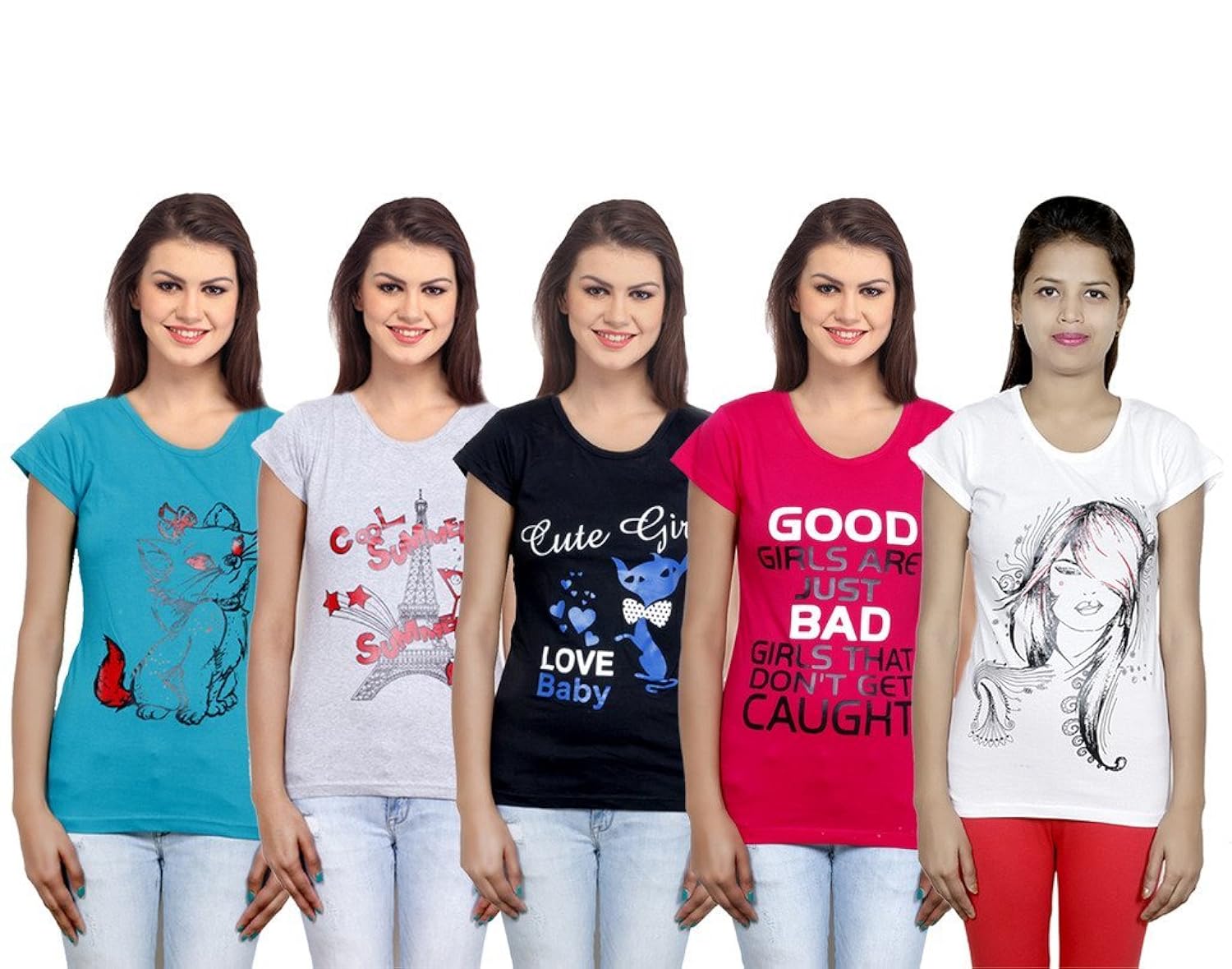 indistar women's cotton t-shirt combo offer (pack of 5 t-shirt)