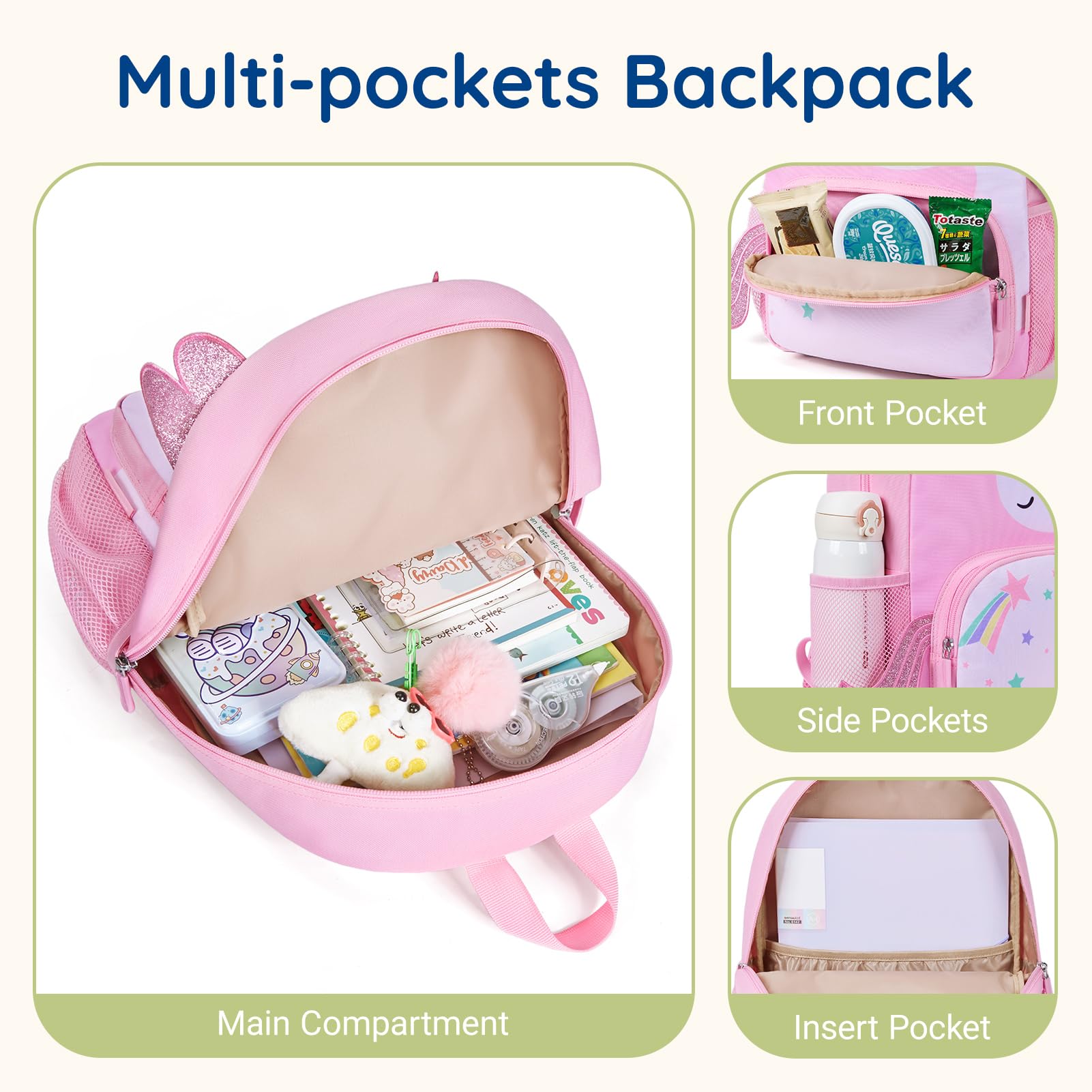mommore Kids Backpack Cute 3D Large Toddler Backpack for Girls Pink Unicorn Child Preschool Kindergarten Book Bag Age 3-6 Water-Resistant with Chest Buckle and Adjustable Strap