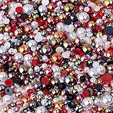 TANOSII 56g Flatback Pearls and Rhinestones 3mm-10mm Mix Half Round Pearls Resin Rhinestones for Crafts 1700PCS for DIY Nail Face Art Crafts Jewelry Decoration Black Red