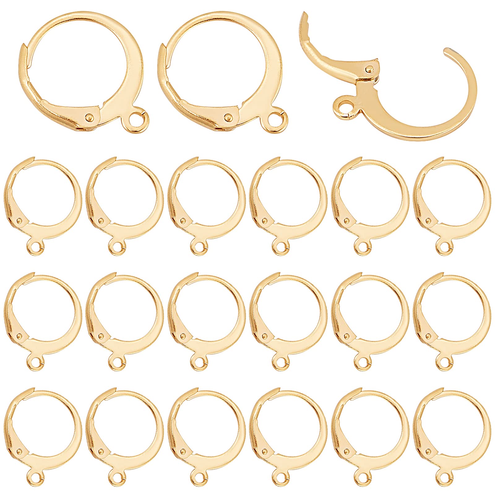 PH PandaHall 50 pcs 304 Stainless Steel Lever Back Hoop Earring for DIY Jewellery Making, 14.5x12mm, Hole: 1mm Pin: 0.8x1mm, Golden