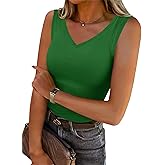 Chulianyouhuo Womens Sleeveless V Neck Ribbed Knit Tank Tops Summer Slim Fitted Casual Tee Shirts Basic Top 2026