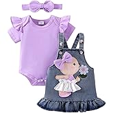 DOMOABEI Baby Girl Clothes Newborn Baby Girl Romper Ruffle Short Sleeve Cute Bear Cartoon Jeans Skirt Outfit Set 0-18 Months