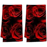CIAIDU Red Roses Bath Hand Towels for Bathroom Decorative,Floral Soft Absorbent Hand Towels for Kitchen Home Gym Beach 16"x24"