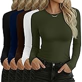 Sweetyweee 5 Pack Women's Long Sleeve Shirts Slim Fit Crew Neck Basic Tops Multipack Casual Layering Tee Undershirts
