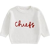 Dewadbow Toddler Kids Fall Winter Outfits Football Rugby Embroidered Sweater Oversized Long Sleeve Knitted Sweatshirt
