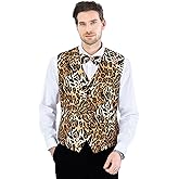 Fashonal 2-Piece Party Suit Vest for Men, Animal Print Waistcoat Vest & Bow Tie