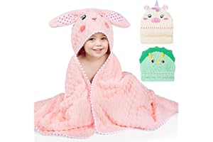 FIOBEE Toddler Bath Towel with Hood Baby Towels, 55x28 inch Large Soft Absorbent Kids Hooded Towels for 1-5 Years Old Baby Girls Boys Bath Beach Essentials Blanket, Pink Bunny