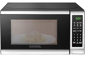 BLACK+DECKER EM720CB7 Digital Microwave Oven with Turntable Push-Button Door, Child Safety Lock, 700W, Stainless Steel, 0.7 C