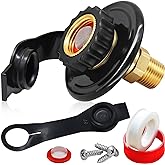 RV City Water Inlet with Check Valve, 3/4 NH Female to 1/2 NPT Male Black Flange RV Fresh Water Inlet, Lead-free Brass RV Water Connection Inlet with Dust Plug for RV Camper Motorhome Trailer Marine