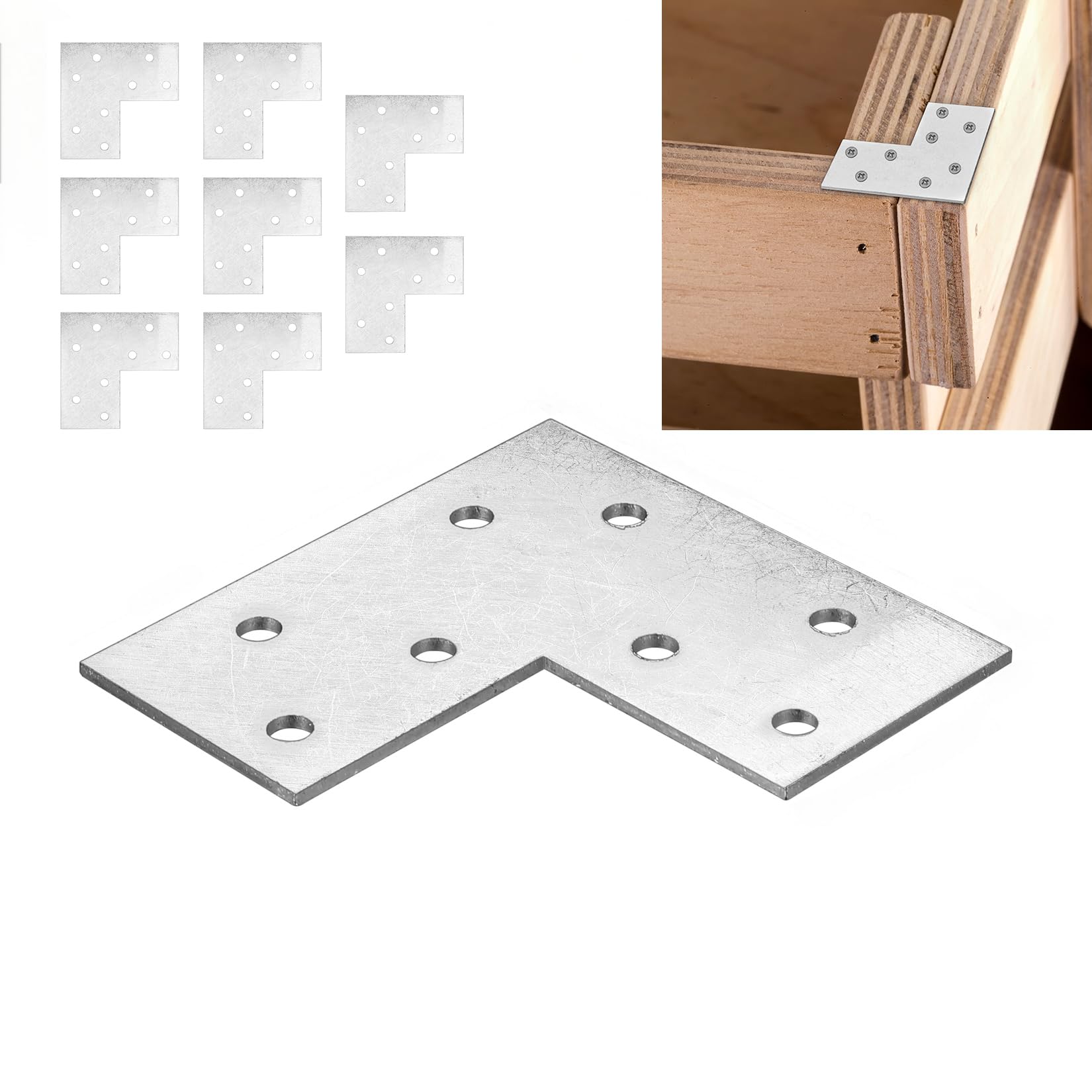 8 Pcs Corner for Wood, Flat Fixing Brace, L for Wood, Angle Flat Straight for Repairing Fixing Furniture Support Joining Mending Plates, 3x3x1.5