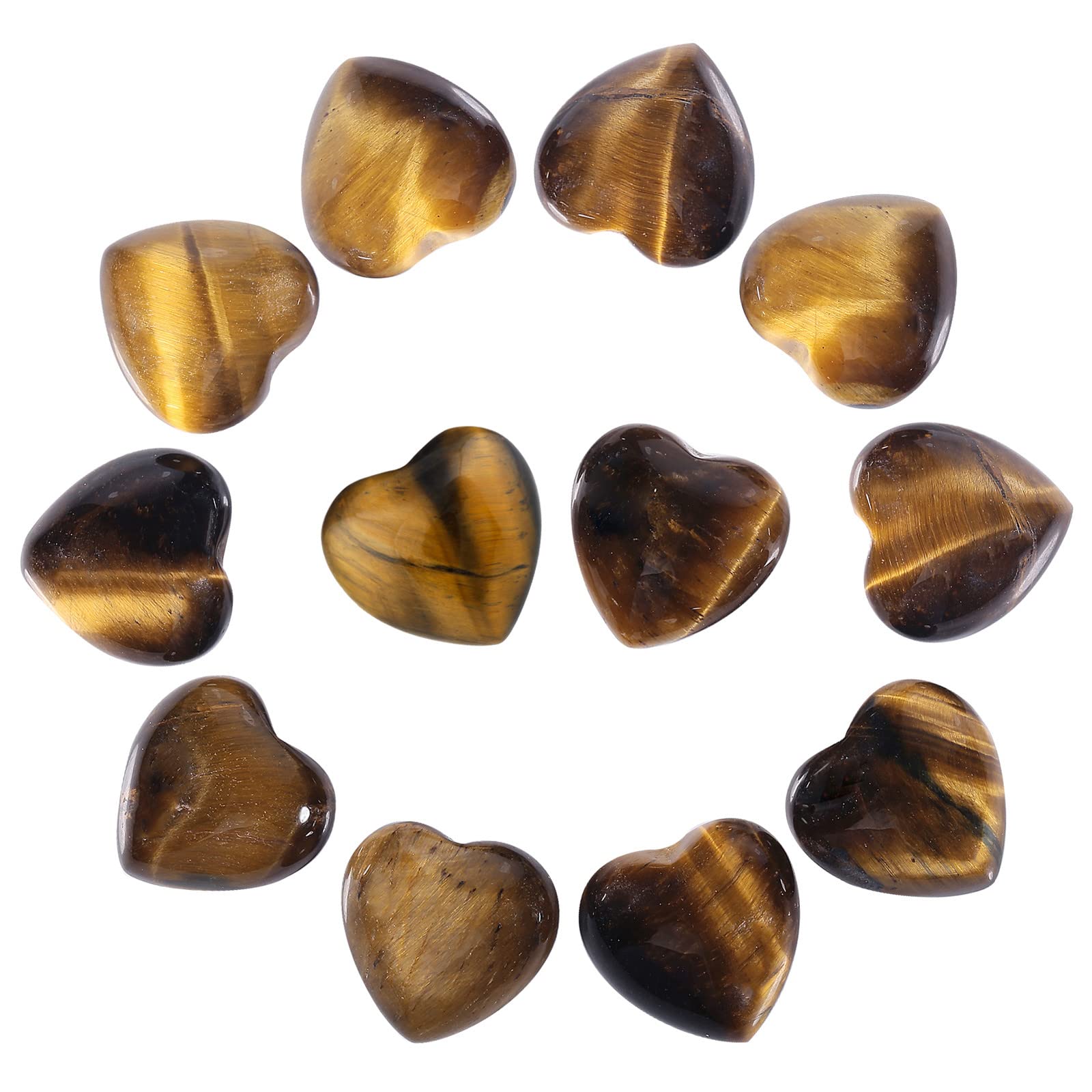 Nupuyai 12pcs Tiger's Eye Crystal Heart Love Palm Worry Stone for Chakra Healing, Carved Stone for Home Decoration 1.5cm — image 1