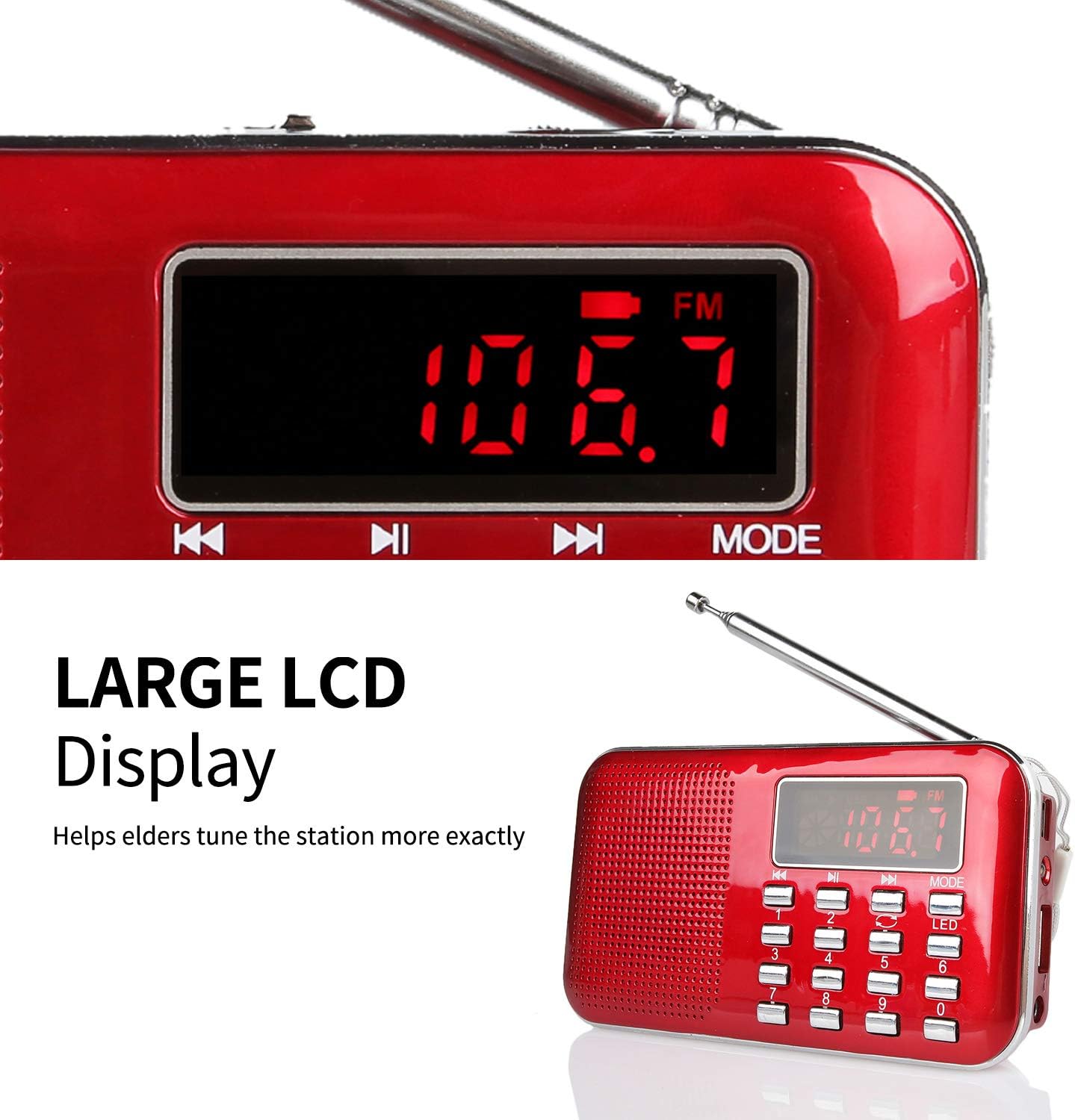 Raddy RF23 Portable FM/AM Radio, Rechargeable Pocket Radio, Flashlight, Clear LCD Display, Micro SD/USB MP3 Player - Image 4