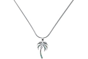 Aqua 79 Palm Tree Necklace Jewelry - Authentic Pendant Made With Natural Paua Abalone Shell With Silver Snake Chain Necklace, Unique Charm Jewel for Daily, Casual and Formal Occasions - 18 Inches