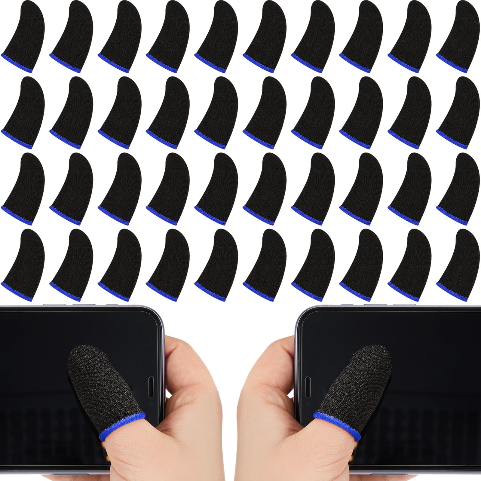 Jiuguva 120 Pcs Finger Sleeve for Gaming Anti Sweat Game Controller Thumb Sleeve Breathable Finger Covers Touchscreen Gaming Gloves for Mobile Phone Game, 4 Designs(Blue)