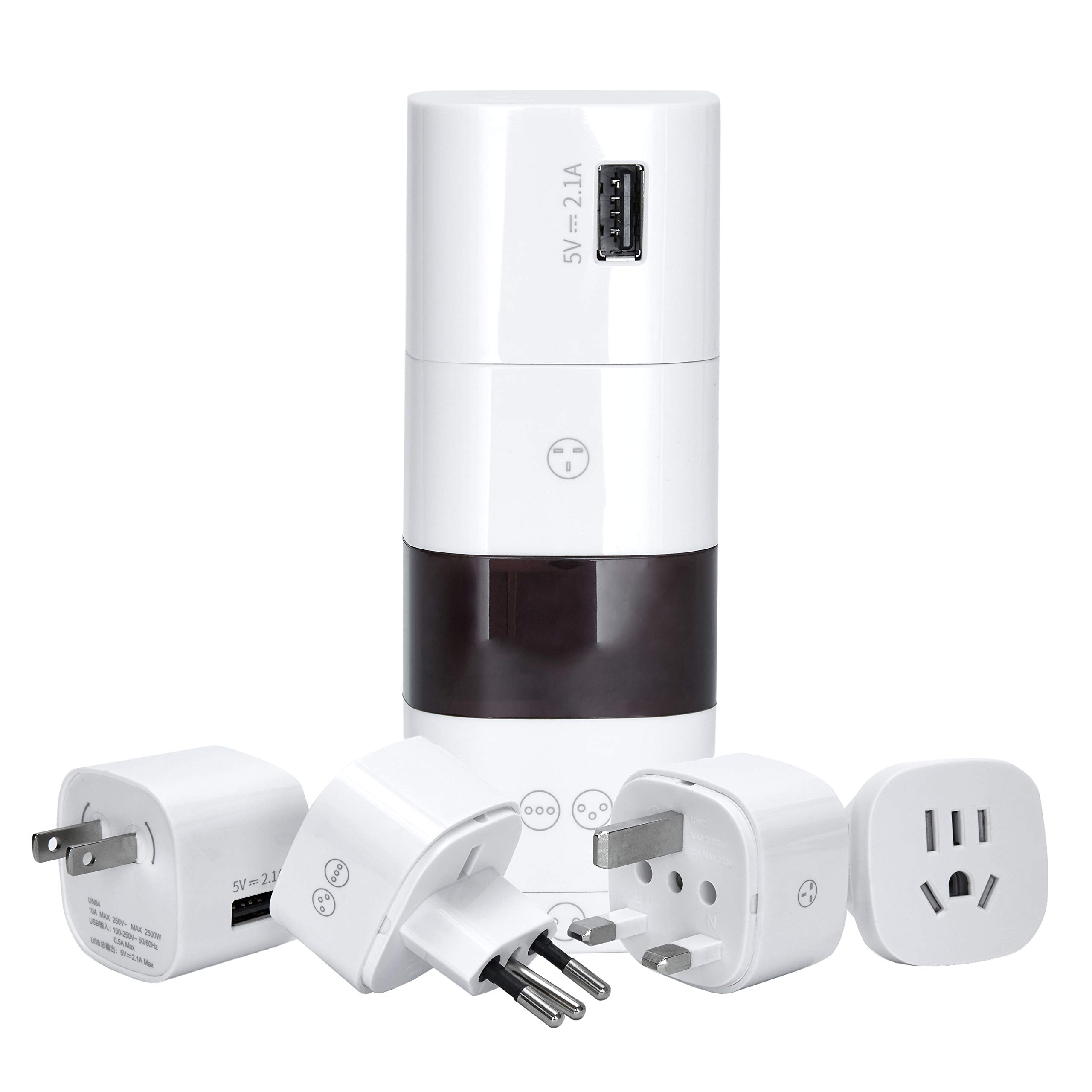BTU International Universal Travel Adapter Worldwide All in One Wall Charger 4AC Power Plug Adapter Perfect for European US, EU, UK, AU 160 Countries，White