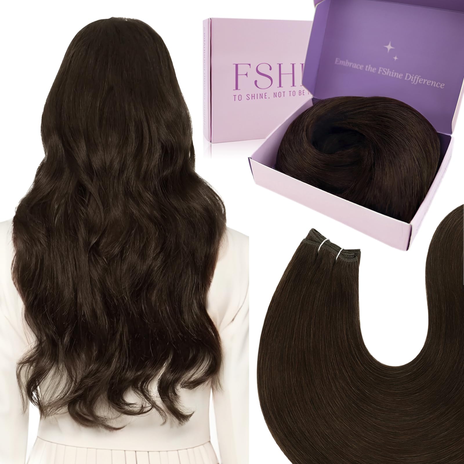 Fshine Sew in Hair Weft Extensions,22 Inch 100 g,Straight Remy Hair Extensions,Color 2 Dark Brown,Handcrafted for Salon Quality Results,Perfect for Daily Wear for women