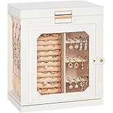 HOOBRO 360° Rotating Jewelry Box, Jewelry Organizer with 6 Drawers, Glass Window, Built-in Large Mirror, Vertical Jewelry Organizer, Jewelry Display Case, Gift for Loved Ones, White WT16JB04