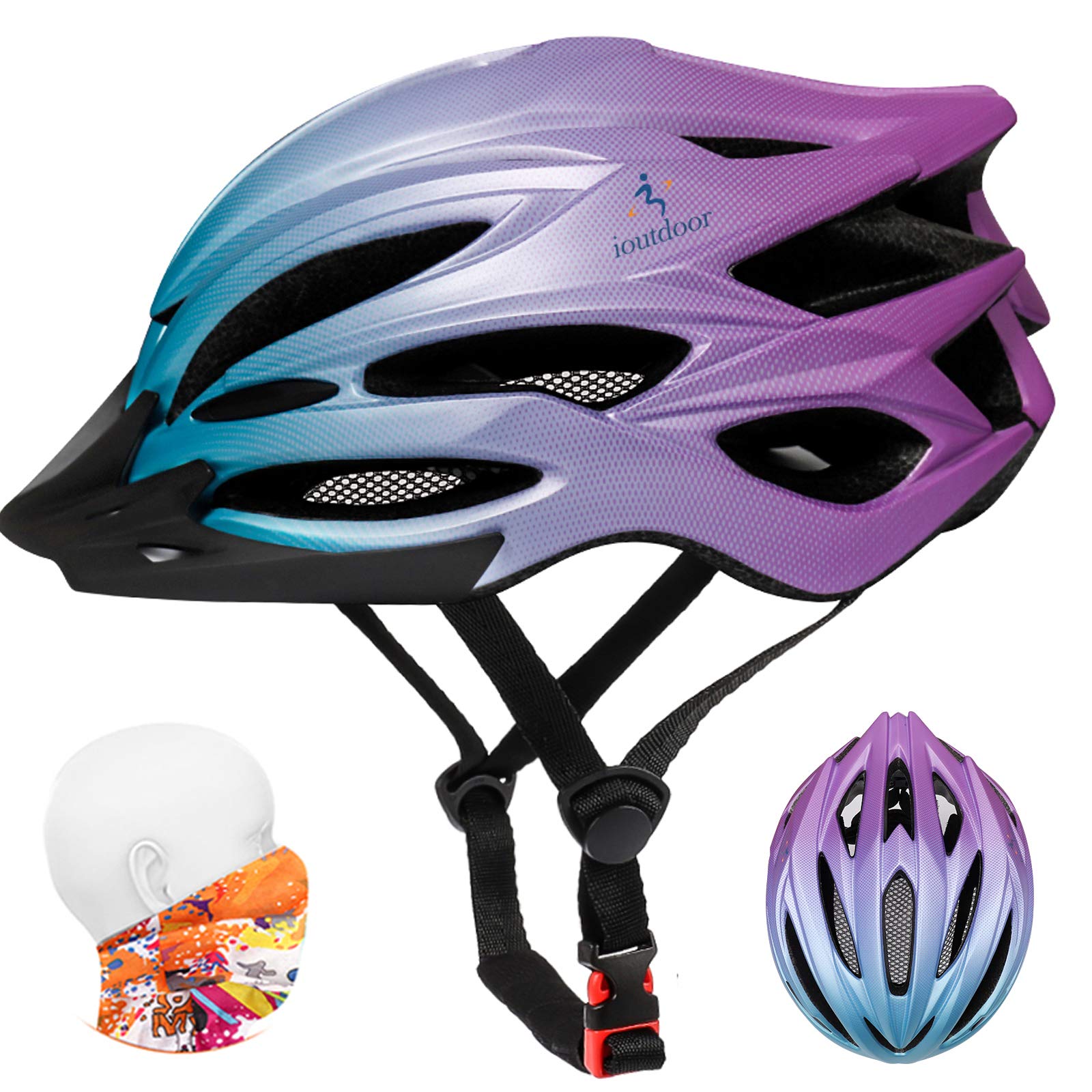 ioutdoor Bike Helmet Men, Cycle Helmets Ladies, Adjustable 56-62cm, Insect Net, Detachable Visor, 22 Vents, Lightweight, Bicycle Helmet for Adult Womens Teenagers Girls Boys (Purple)