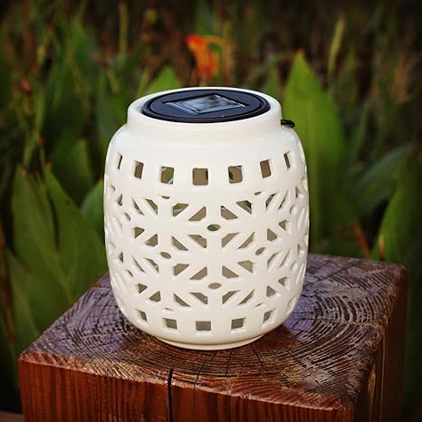 Jar Solar Lights Hollowed Out Solar Hanging Ceramic Light For Indoor