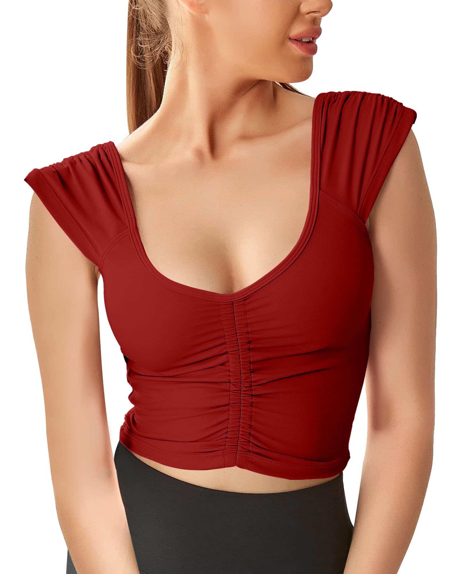 Photo 1 of Women Workout Tops Sleeveless Yoga Longline Sports Bra Cutout Short Sleeve Crop Tank Top (size unknown)