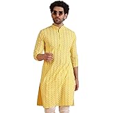 KISAH Mens Kurta - Printed Cotton Blend Tunic - Indian Wedding Outfit for Men - Festive Wear for Diwali, Eid & Celebrations