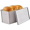 CHEFMADE Pullman Loaf Pan with Lid, 1Lb Dough Capacity Non-Stick Rectangle Corrugated Toast Box for Oven Baking 4.2" x 7.7"x 4.4"(Champagne Gold)