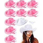 Jecery 20 Pieces Pink Cowboy Cowgirl Hats Pink Heart Shaped Sunglasses for Women Western Party Wedding Party