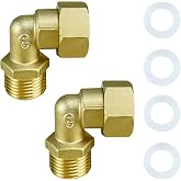 Solid Brass Elbow 1/2" Male to 1/2" Female Connectors 90 Degree with Washer | 2 Pieces